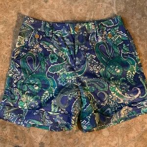 Lauren Ralph Lauren Shorts Size 10 Blue Floral Paisley Print Cotton Blend